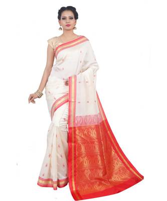 Off White woven Banarasi Saree with blouse 1