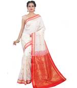 Off White woven Banarasi Saree with blouse