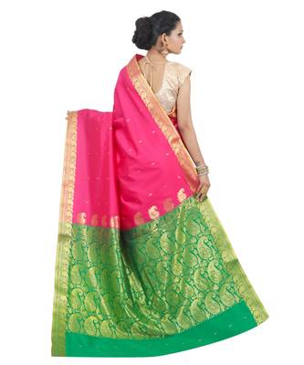 Pink woven Banarasi Saree with blouse 3