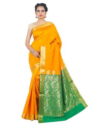 Yellow woven Banarasi Saree with blouse 1