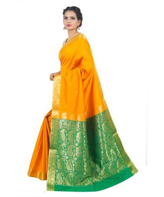 Yellow woven Banarasi Saree with blouse 2