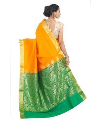 Yellow woven Banarasi Saree with blouse 3