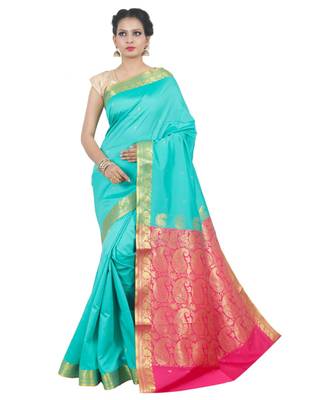 Green woven Banarasi Saree with blouse 1