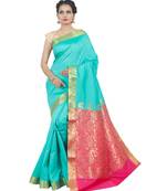 Green woven Banarasi Saree with blouse