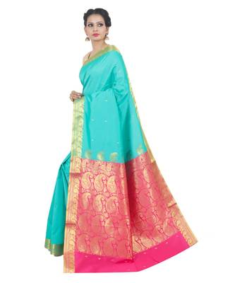 Green woven Banarasi Saree with blouse 2