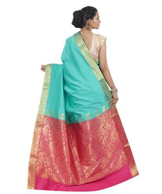 Green woven Banarasi Saree with blouse 3