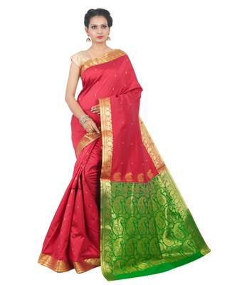 Maroon woven Banarasi Saree with blouse 1