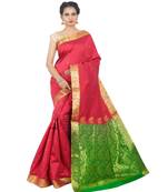 Maroon woven Banarasi Saree with blouse