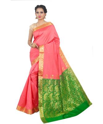 Pink woven Banarasi Saree with blouse 1