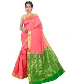 Pink woven Banarasi Saree with blouse