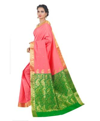 Pink woven Banarasi Saree with blouse 2