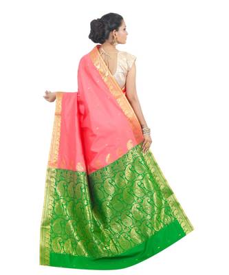 Pink woven Banarasi Saree with blouse 3