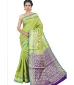 Green woven Banarasi Saree with blouse