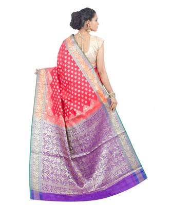 Red woven Banarasi Saree with blouse 3