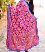 Pink Phulkari Dupatta On Cotton Fabric