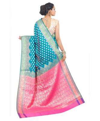 Green woven Banarasi Saree with blouse 3