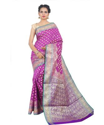 Purple woven Banarasi Saree with blouse 1