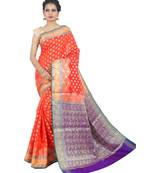 Orange woven Banarasi Saree with blouse