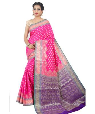 Pink woven Banarasi Saree with blouse 1