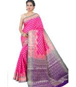Pink woven Banarasi Saree with blouse