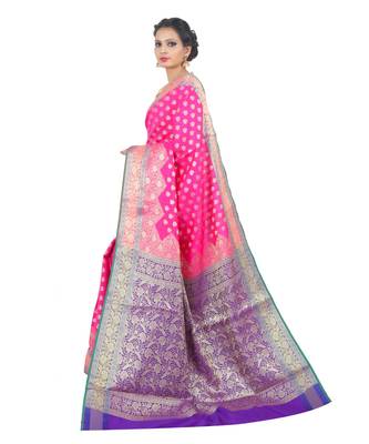 Pink woven Banarasi Saree with blouse 2