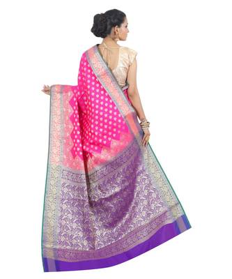 Pink woven Banarasi Saree with blouse 3