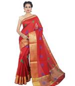 Maroon woven Banarasi Saree with blouse