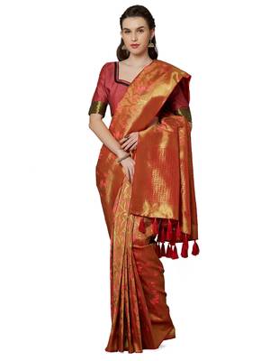 Mustard woven cotton silk saree with blouse 1