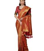 Mustard woven cotton silk saree with blouse