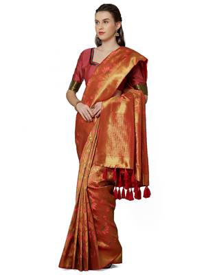 Mustard woven cotton silk saree with blouse 2