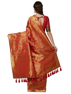 Mustard woven cotton silk saree with blouse 3