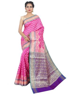 Pink woven Banarasi Saree with blouse 1