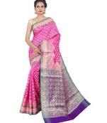 Pink woven Banarasi Saree with blouse