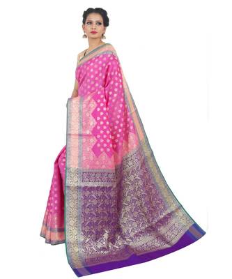 Pink woven Banarasi Saree with blouse 2