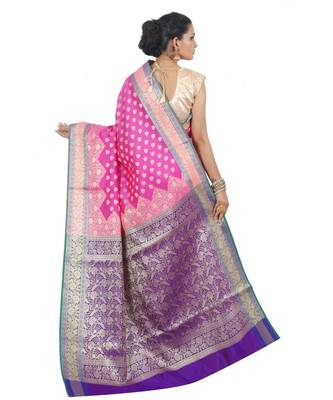 Pink woven Banarasi Saree with blouse 3