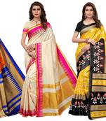 multicolor printed silk blend saree with blouse ( set of 3)