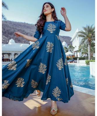 Teal Peony Handblock Dress 2