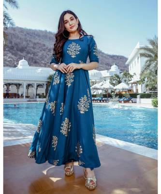 Teal Peony Handblock Dress 3