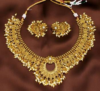 Designer Copper Premium Gold Plated Bandhani Necklace Sets 1