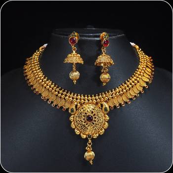 Beautiful Copper Gold Plated Kempu Green Jalebi Necklace Set 2