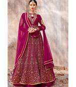 pink embroidered velvet semi stitched salwar with dupatta