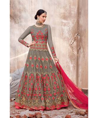 multicolor embroidered georgette semi stitched salwar with dupatta 1