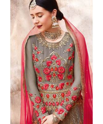 multicolor embroidered georgette semi stitched salwar with dupatta 4