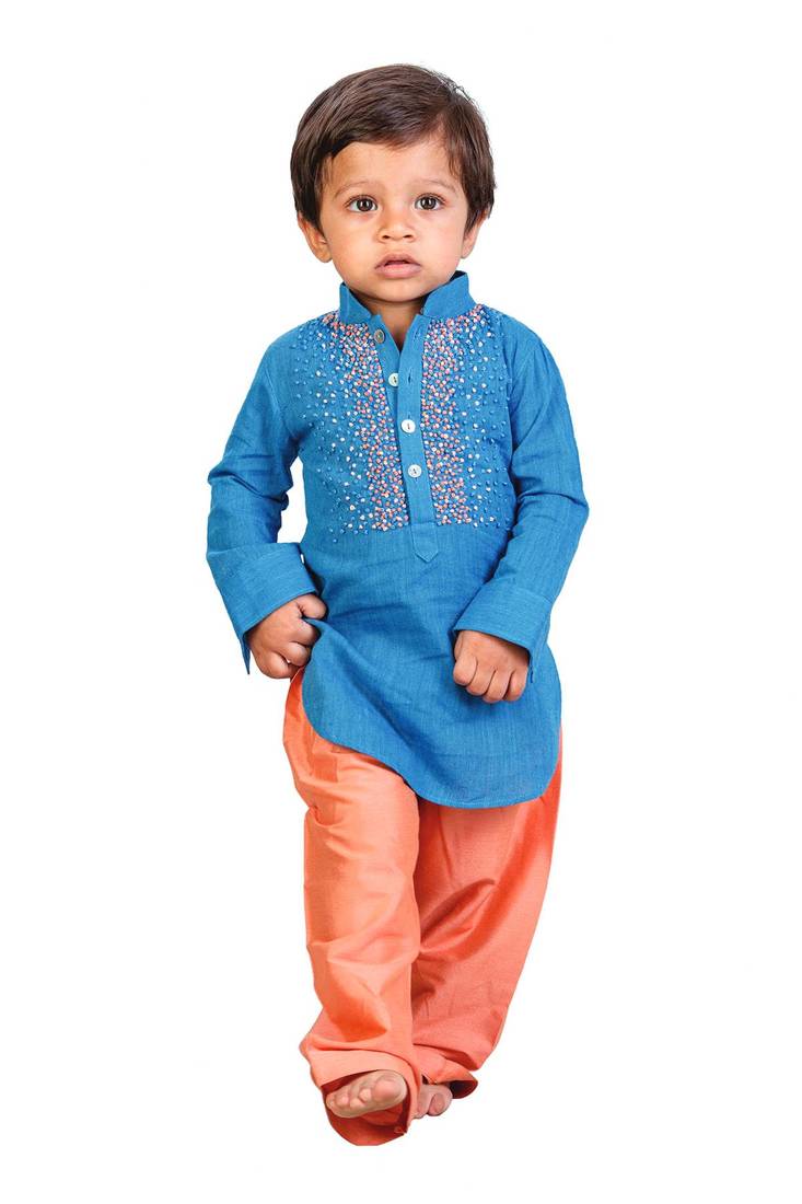 Blue Kurta With Peach Salwar