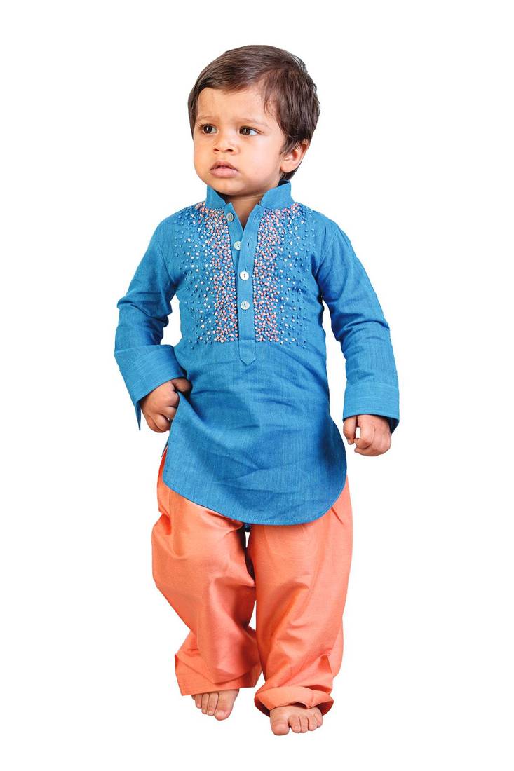 Blue Kurta With Peach Salwar