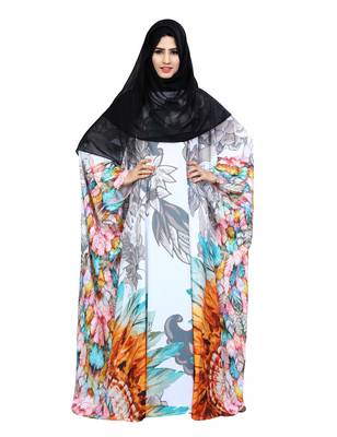 Justkartit Daily Wear Floral Printed Arabic Kaftan Style Islamic Abaya Burqa For Women With Chiffon Hijab 1