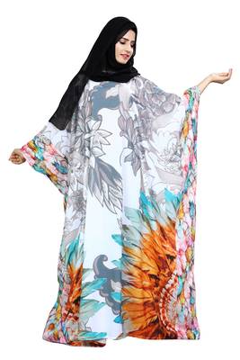 Justkartit Daily Wear Floral Printed Arabic Kaftan Style Islamic Abaya Burqa For Women With Chiffon Hijab 2