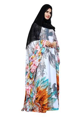 Justkartit Daily Wear Floral Printed Arabic Kaftan Style Islamic Abaya Burqa For Women With Chiffon Hijab 3