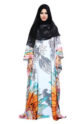 Justkartit Daily Wear Floral Printed Arabic Kaftan Style Islamic Abaya Burqa For Women With Chiffon Hijab 4