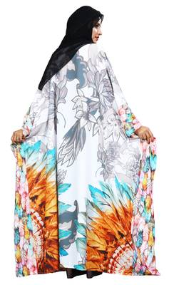 Justkartit Daily Wear Floral Printed Arabic Kaftan Style Islamic Abaya Burqa For Women With Chiffon Hijab 5